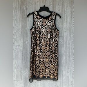 Chelsea and Violet Black and Gold Sequin Knee Length Cocktail Dress Size XS